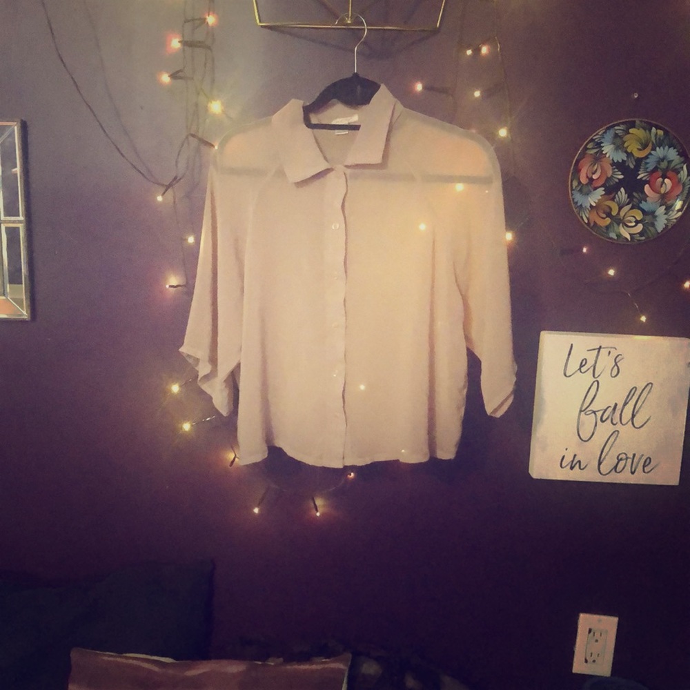 Sheer oversized dusty rose collared shirt